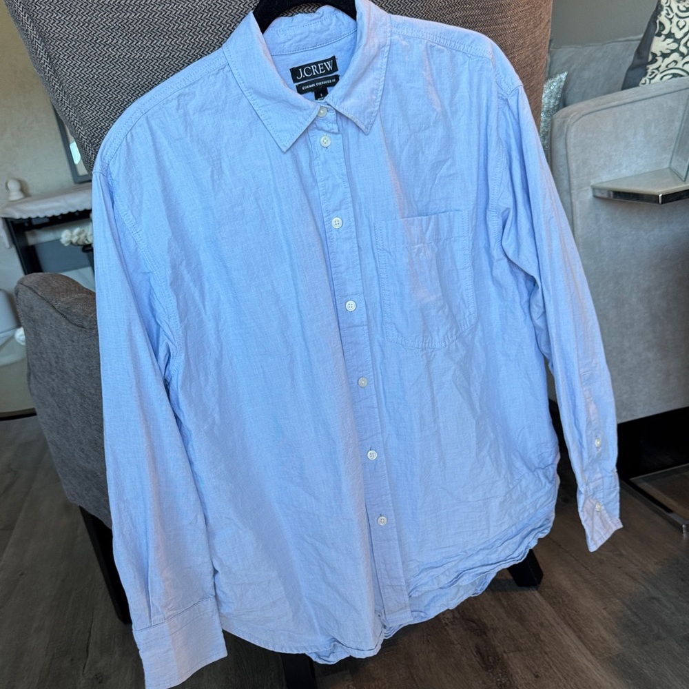 J. Crew Woman’s Etienne Oversized Fit  Light Blue 100% Cotton Button Down Shirt
